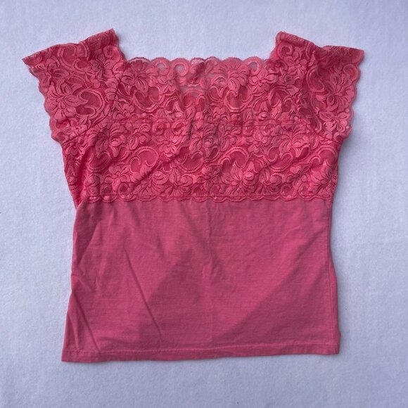 Torrid Pink Lace Off Shoulder Sweetheart Neckline Top Size 1 y2k Mcbling Barbie - Picture 4 of 8